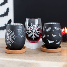 Load image into Gallery viewer, Set of 2 Spider and Web Stemless Wine Glasses