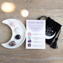 Load image into Gallery viewer, Love Healing Crystal Set with Moon Trinket Dish