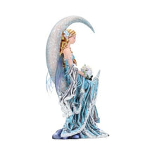Load image into Gallery viewer, Wind Moon by Nene Thomas 28.5cm Blue Crescent Moon Fairy and Cat Companion Figurine