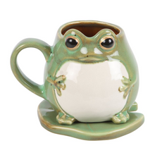 Load image into Gallery viewer, FROG SHAPED MUG AND LILY PAD SAUCER
