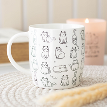 Load image into Gallery viewer, WHITE HAPPY CAT PRINT MUG

