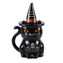 Load image into Gallery viewer, FRIGHTFUL FOLK BLACK CAT LIDDED MUG
