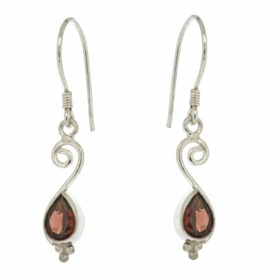 Garnet Tear Drop Earrings with Twirl